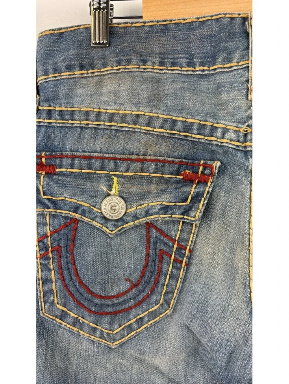 True Religion Men's US Size 32 Ricky Distressed Denim Blue Jeans
